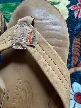 Rainbow Tan Suede Thong Sandals with Embroidered Logo